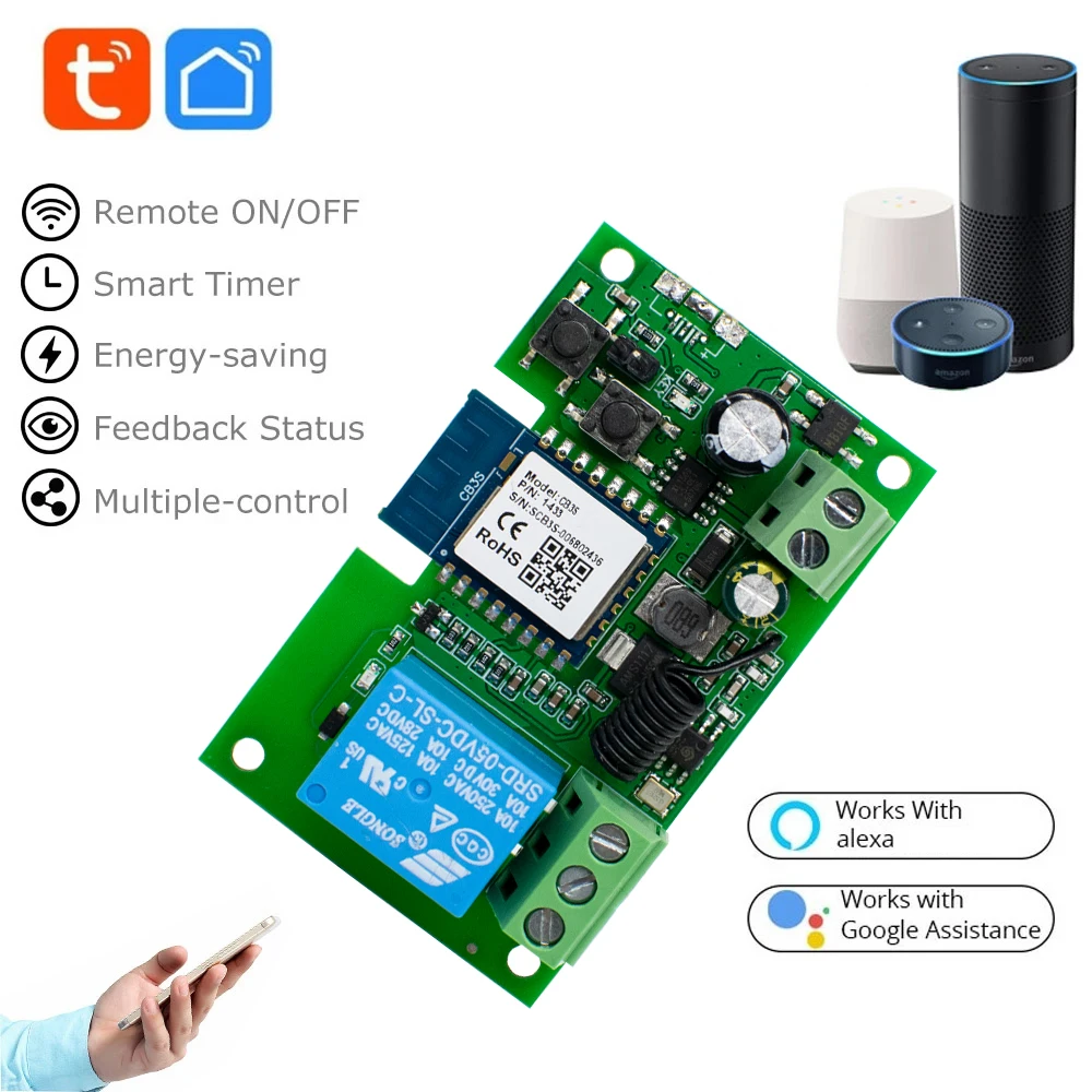 1CH Tuya Control remoto inteligente módulo de interruptor Wifi inalámbrico DC7-32V AC85-250V 2200W receptor RF 10A WiFi relé DIY