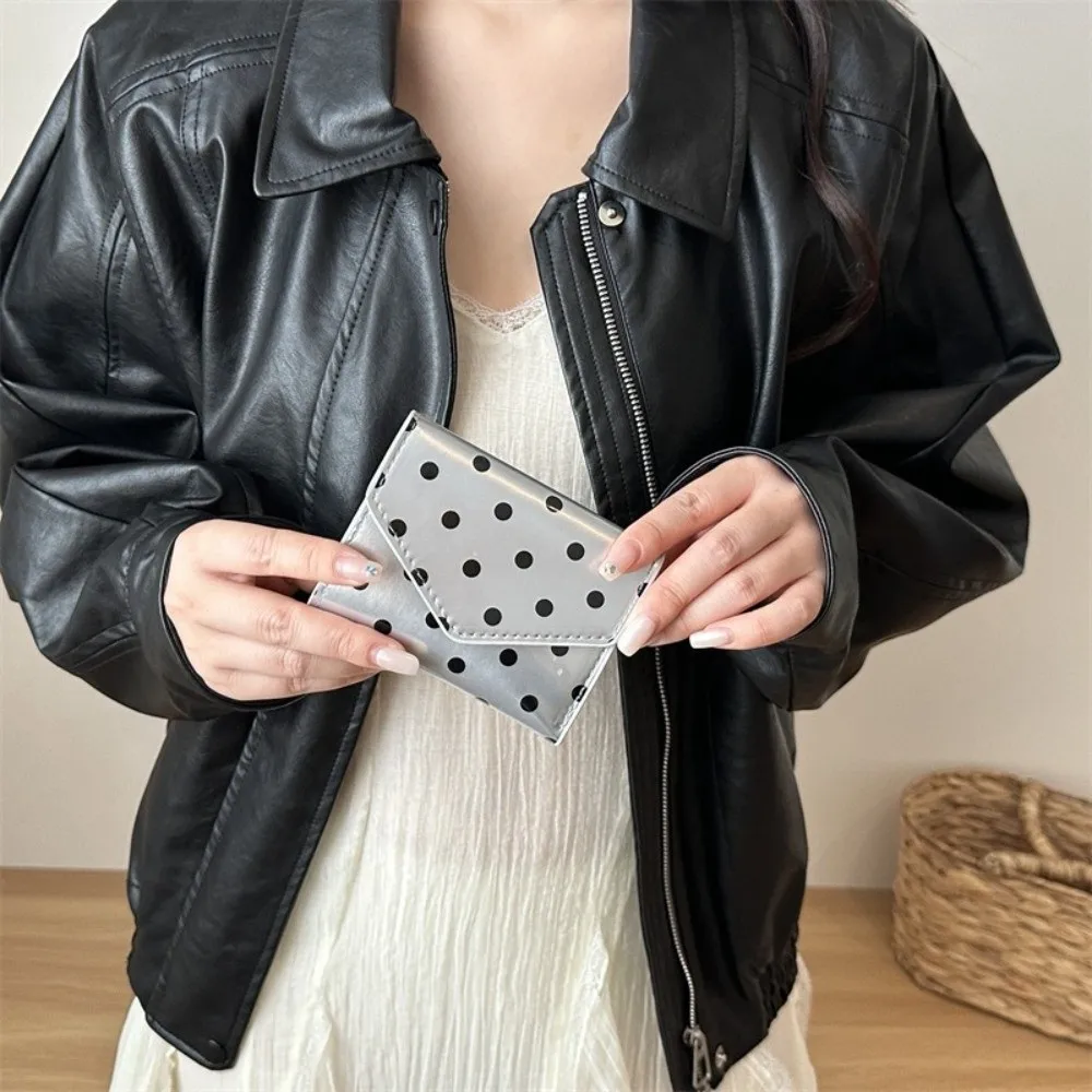 Simple Compact Polka Dot Wallet Smooth Surface Multiple Slots Coin Clutch Purse Wear Resistant Zipper Women's Card Holder Work
