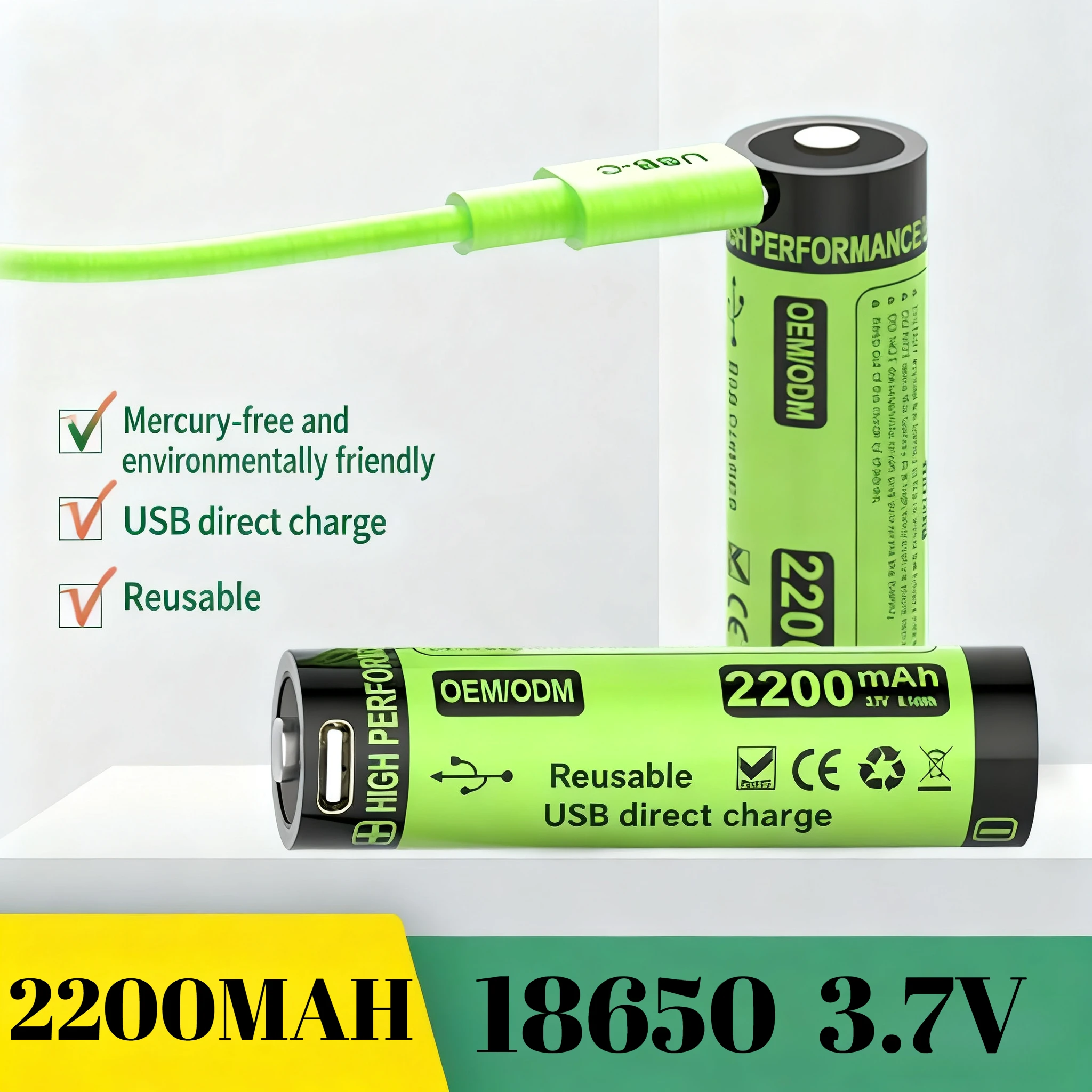 

18650 USB аккумуляторная батарея 3,7 В 2200 мАч взрывозащищенная литий-ионная батарея с портом зарядки для светодиодного фонарика