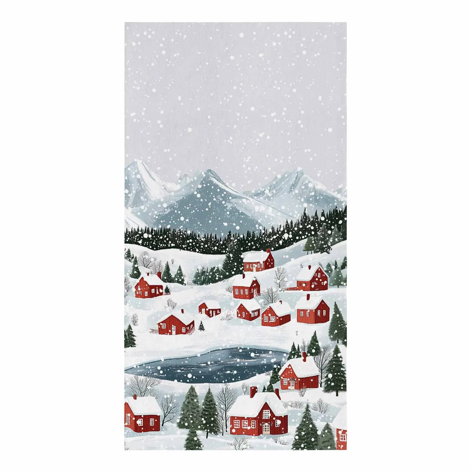 Christmas And Winter Snowflake Town Printed Tea Hand Towel Kitchen Dishcloth Water Absorption Household Cleaning Cloth