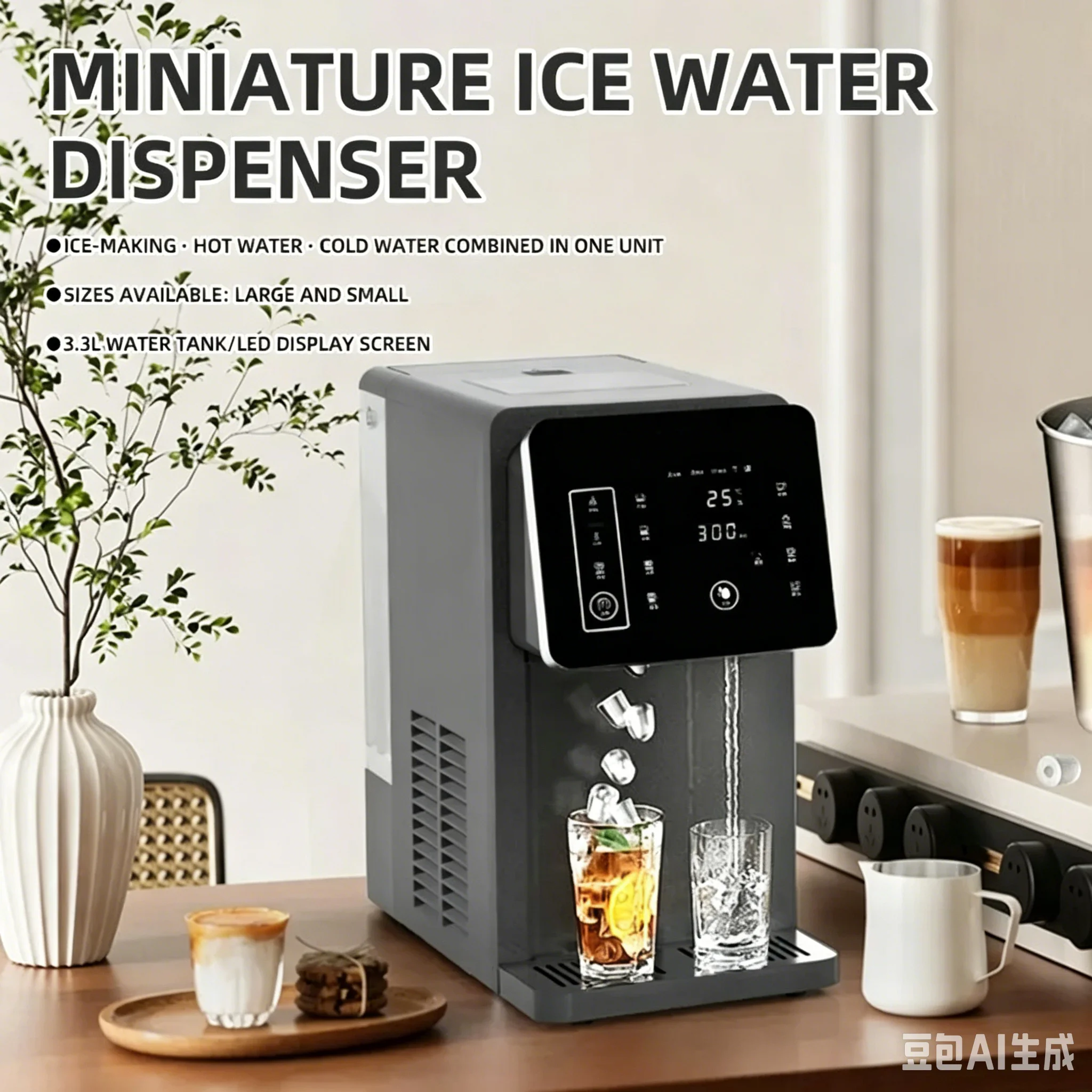 【 Hot】Office Ice Maker Water Dispenser Ice Cube Machine Multi-Functional Three-in-One Cold And Hot Water Machine
