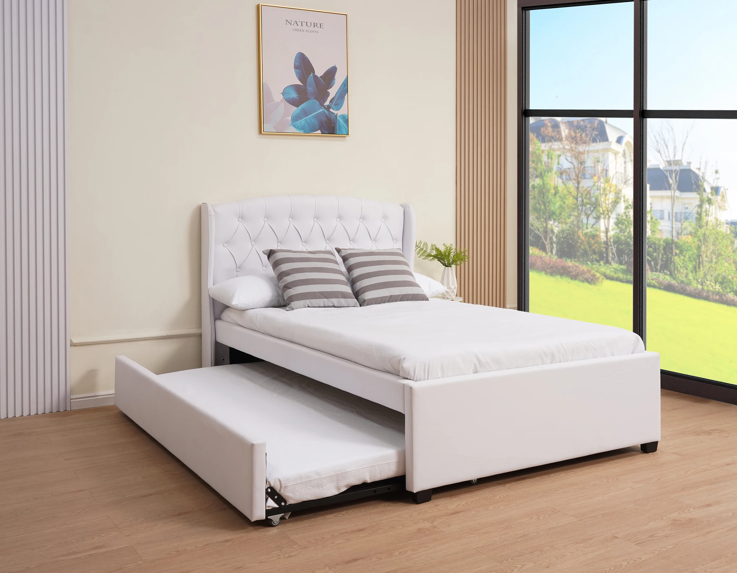 Queen-Size-Klappbett aus Stoff in Doppelgröße, Leder-PU-Betten mit zusätzlichen ausziehbaren Ausziehbetten für Kinder, Gäste und Freunde