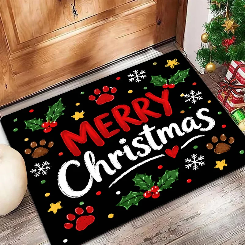 Christmas Gathering Tabletop Decor Pad Bold Letter Paw & Holly Snow Motif Winter Holiday Desk Cover for Indoor Seasonal Home