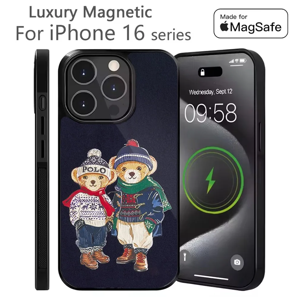 

P-PoloS Fashion B-Bear Phone Case For iPhone 16,15,14,13,12,11,Plus,Pro,Max Mini Magsafe Magnetic Wireless Charging