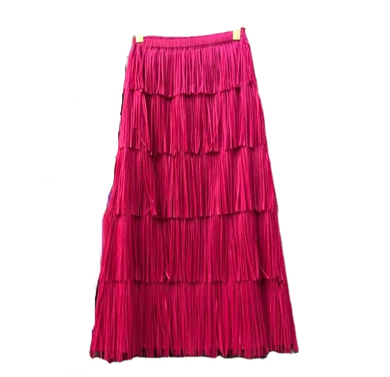 

Long Cake Skirts Women Layers Tassels Skirts Long Pleated Skirts dis5