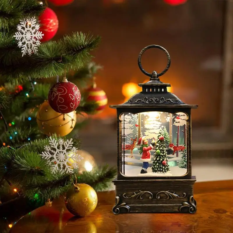 Christmas Snow Globe Lantern Rotating Lanten Led Globe Hanging Vintage Santa Lamp Snowman Tea LED Lantern Light Castle Globe