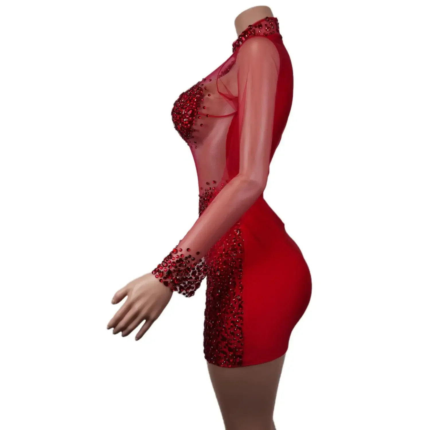 

Rhinestones Dress Women Sexy See Through Crystal Party Evening Birthday Party Dress Diamond outfit Singer Show Stage Wear