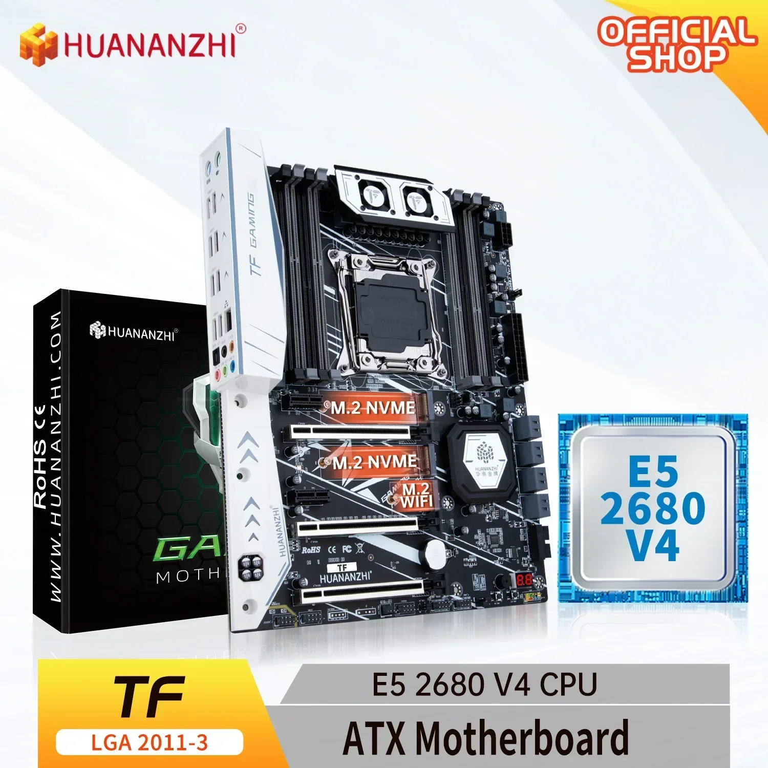 HUANANZHI X99 TF LGA 2011-3 XEON X99 Motherboard with Intel E5 2680 V4 support DDR3 DDR4 RECC memory combo kit set NVME SATA