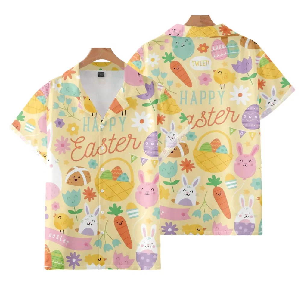 Cartoon Dinosaurs 3D Happy Easter Day Mens Shirts Beach Shirt Kawaii Womens Kids Awaiian Shirts Fashion Rabbit Graphs Tshirts