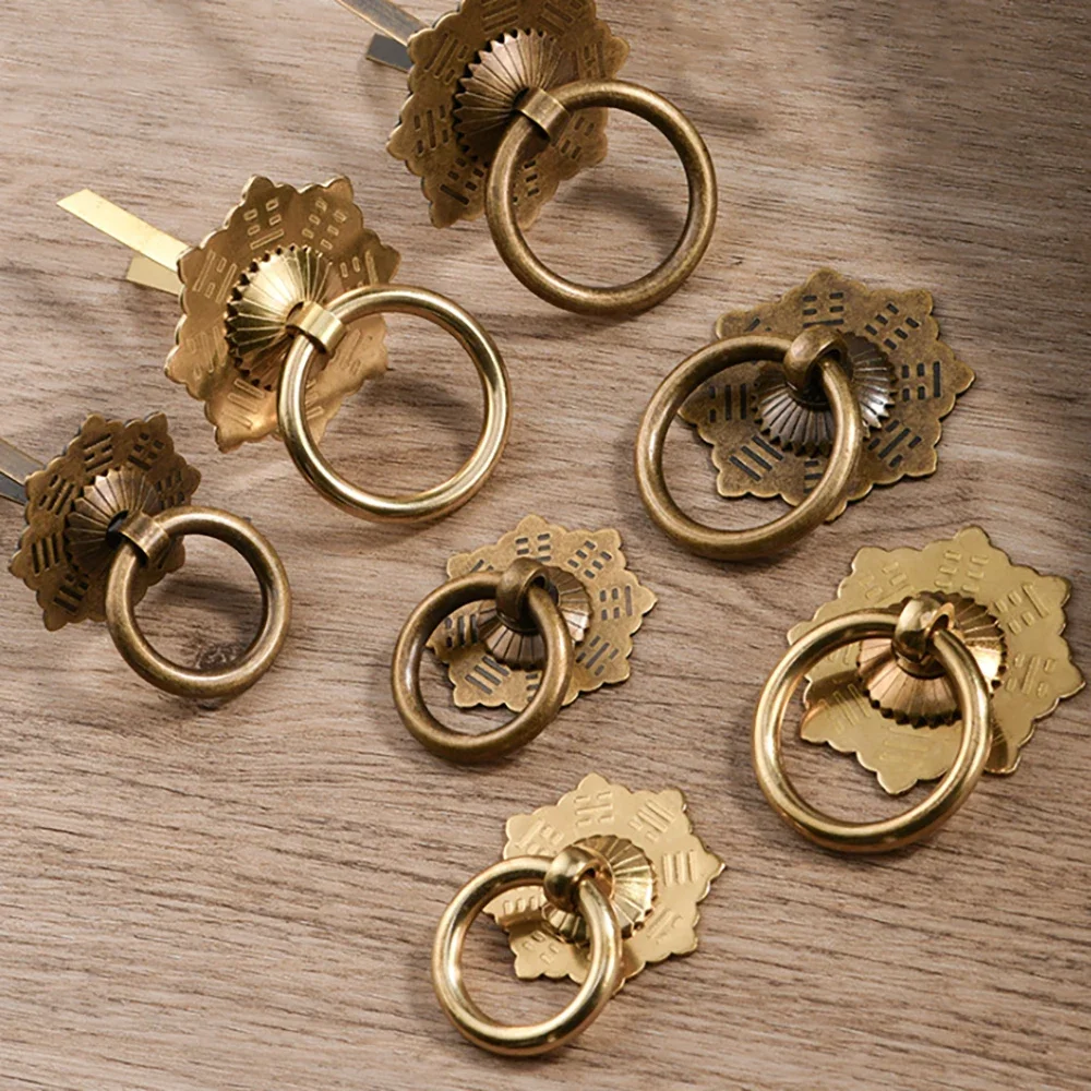 1-8Pc Solid Antique Style Handle Brass Single Hole Small Pull Ring New Chinese Style Wardrobe Door Drawer Cabinet Tea Can Handle