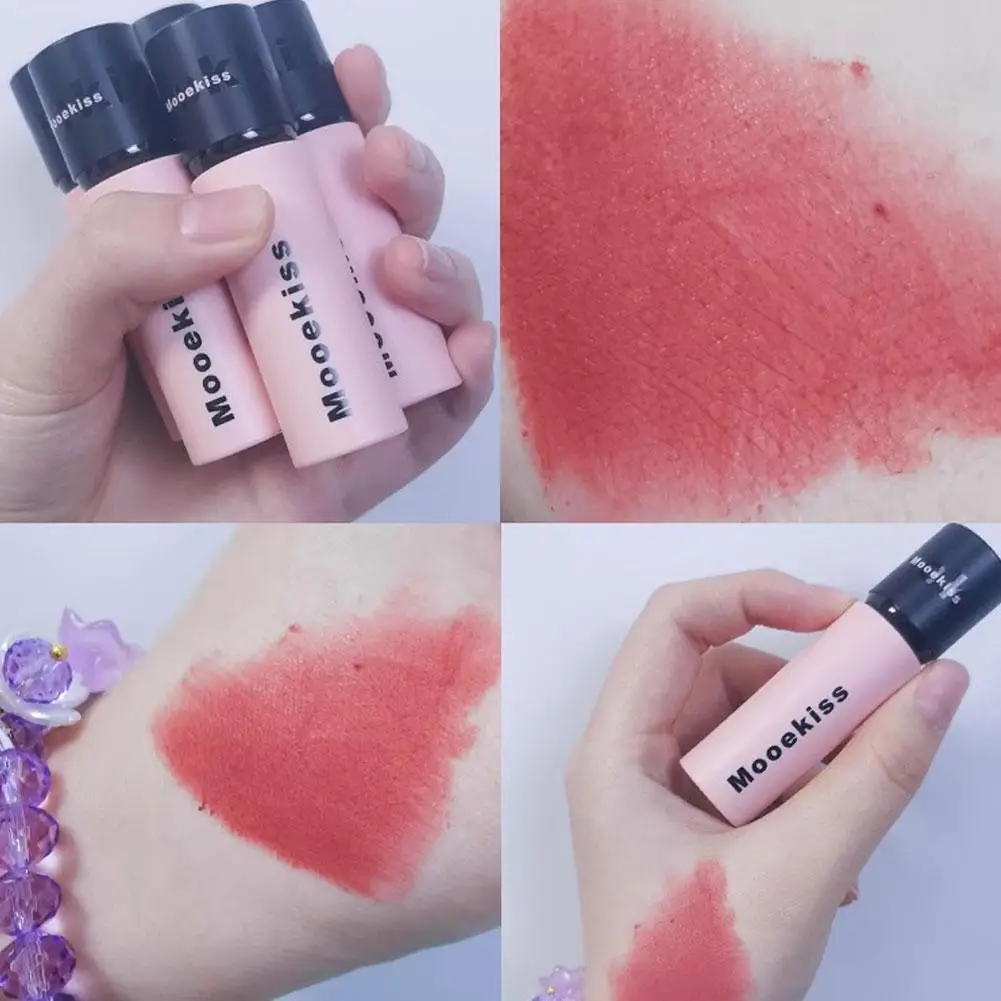 أحمر شفاه Mooekiss Velvet غير لامع ناعم للضباب، طين شفاه، خافي عيوب يدوم طويلاً، غير لاصق، ملمع شفاه بني كستنائي