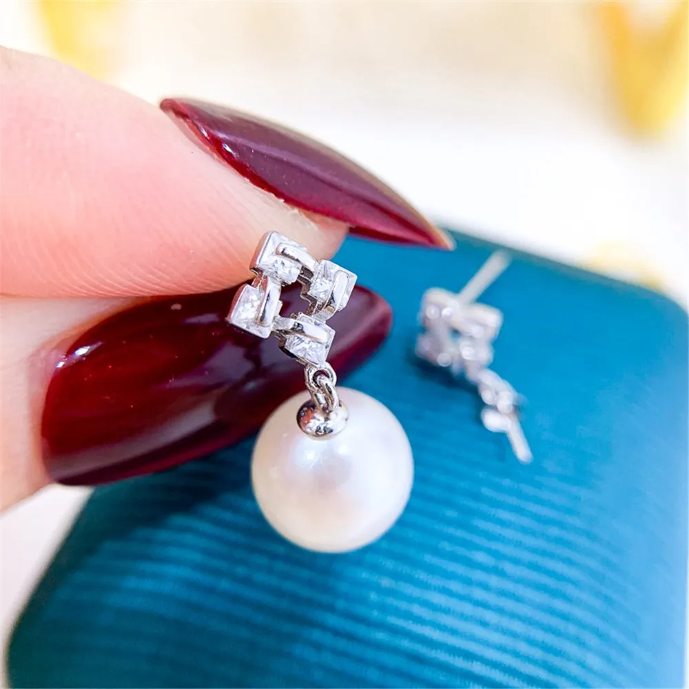 DIY Pearl Mini Accessories S925 Pure Silver Ear Stud Empty Holder Gold Silver Earrings Fit 8-11mm Oval E303