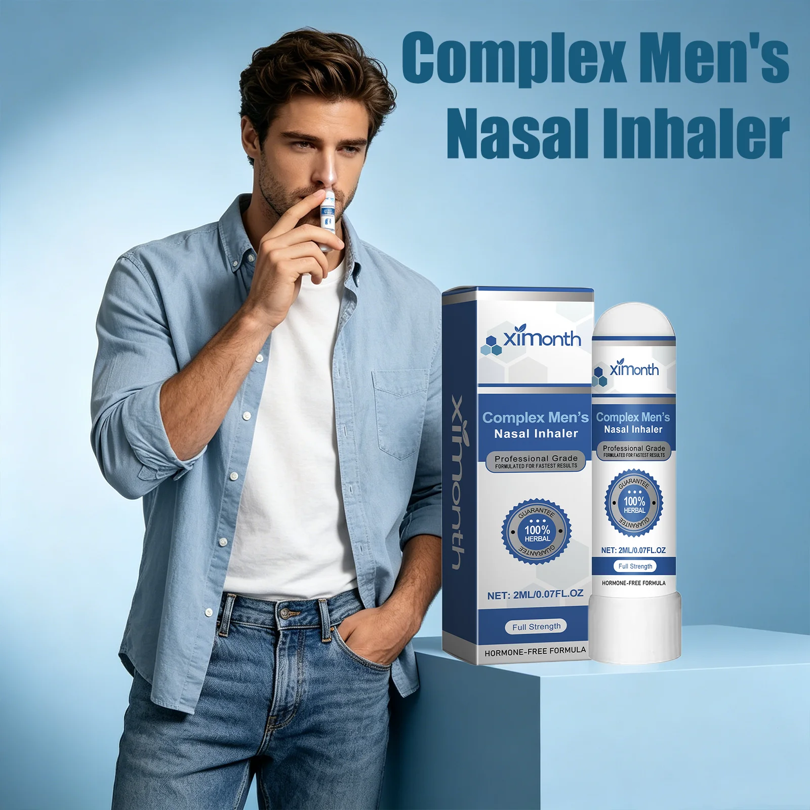 Ximonth Complex Men's Nasal Inhaler Anti-Fatigue Anxiety Relief Vitality Stimulating Portable Refreshing Herbal Nose Stick 2mL