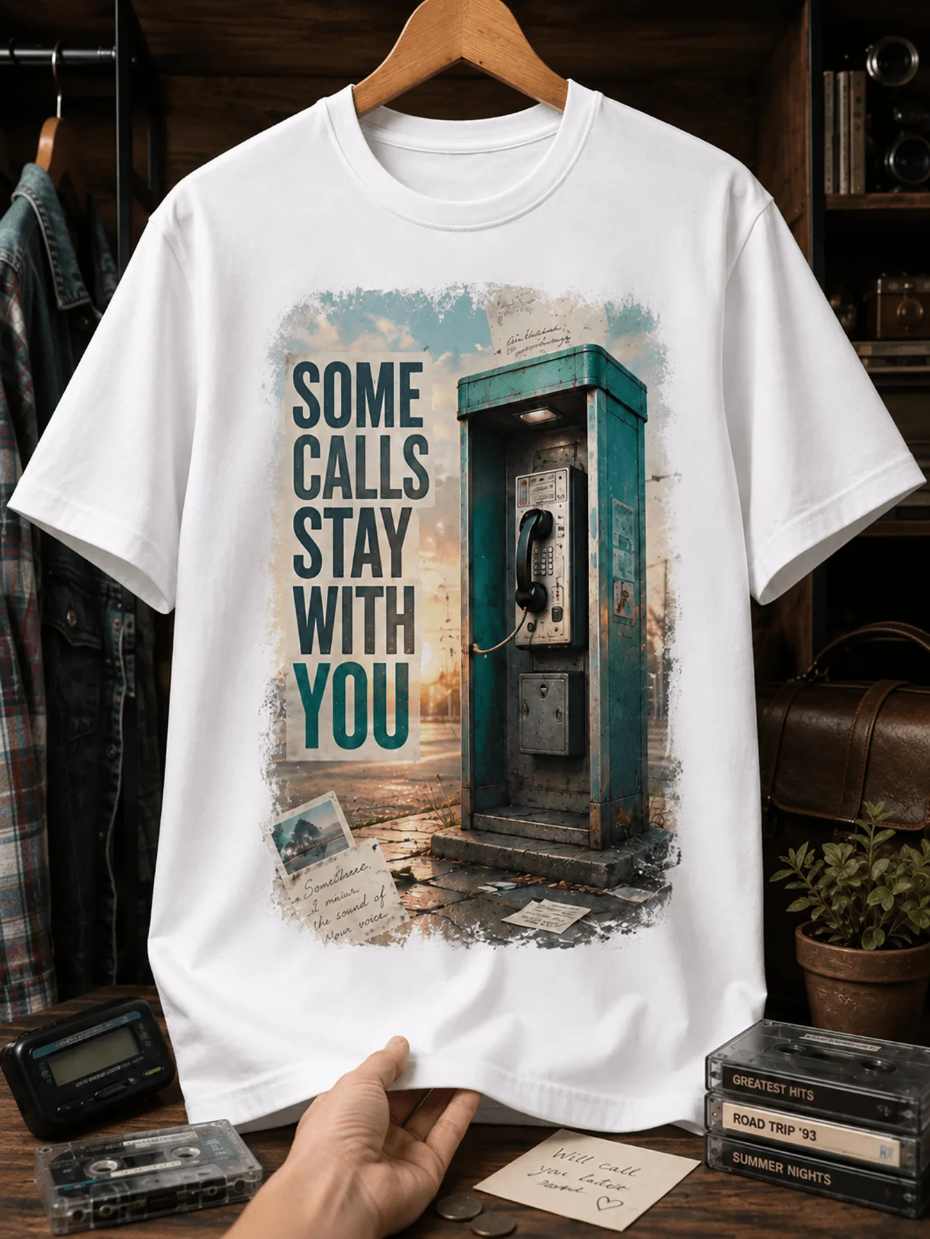 Unisex Unforgettable Call Retro Phone Booth Printed T-shirt Nostalgic T-shirt Old Memories Theme Daily Dressing Gift
