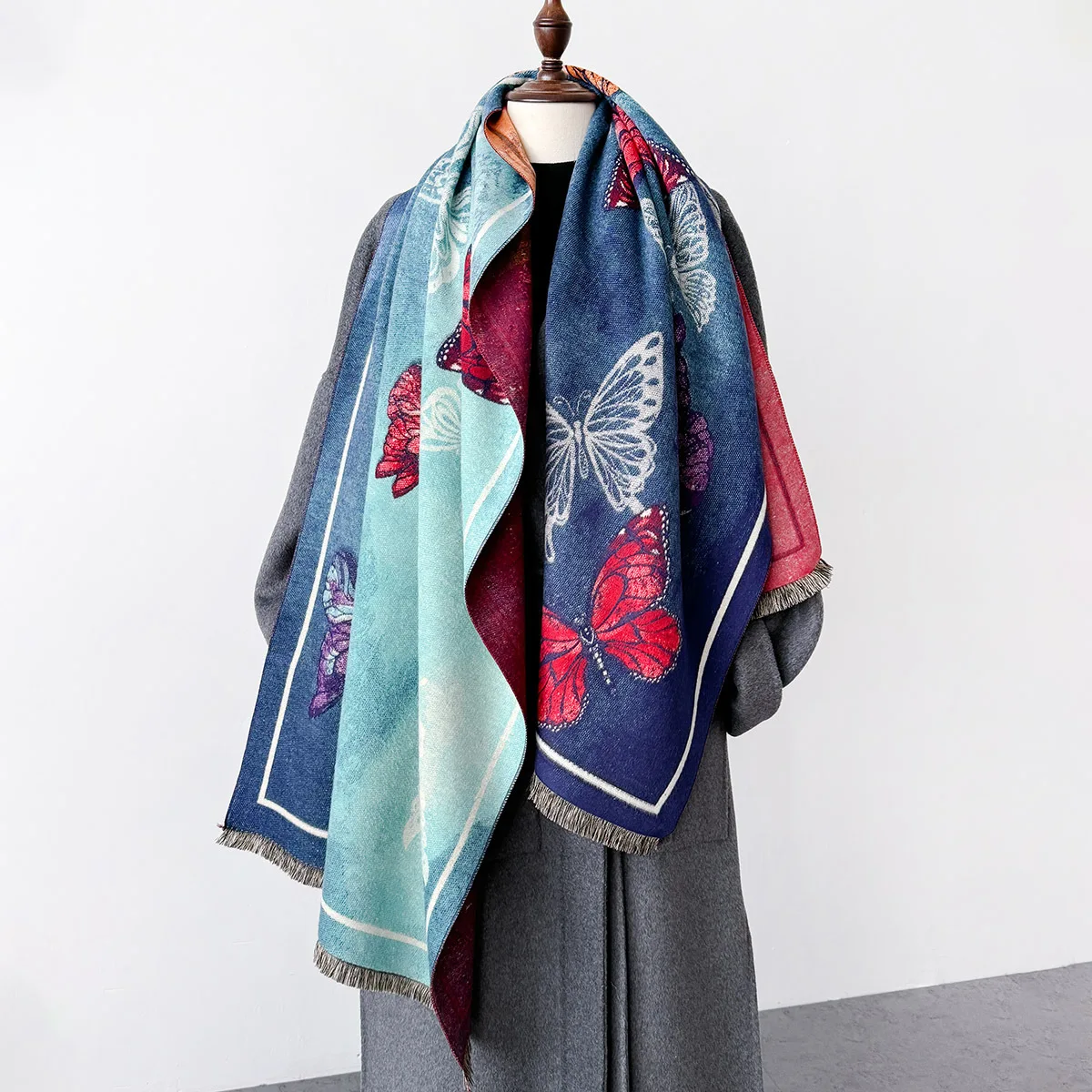 

NEW Brand Design Floral Two-Sided Thickened Pashmina Scarf Cashmere Short Beard Shawl Winter Keep Warm Female Scarf