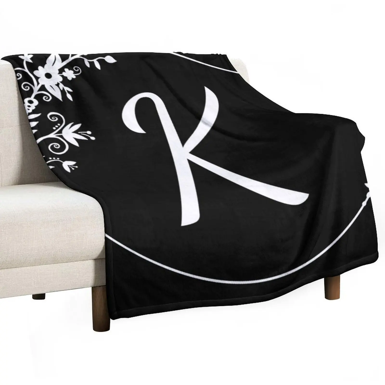 Black and White Initial Letter K Throw Blanket Beach Loose Luxury Throw Blankets