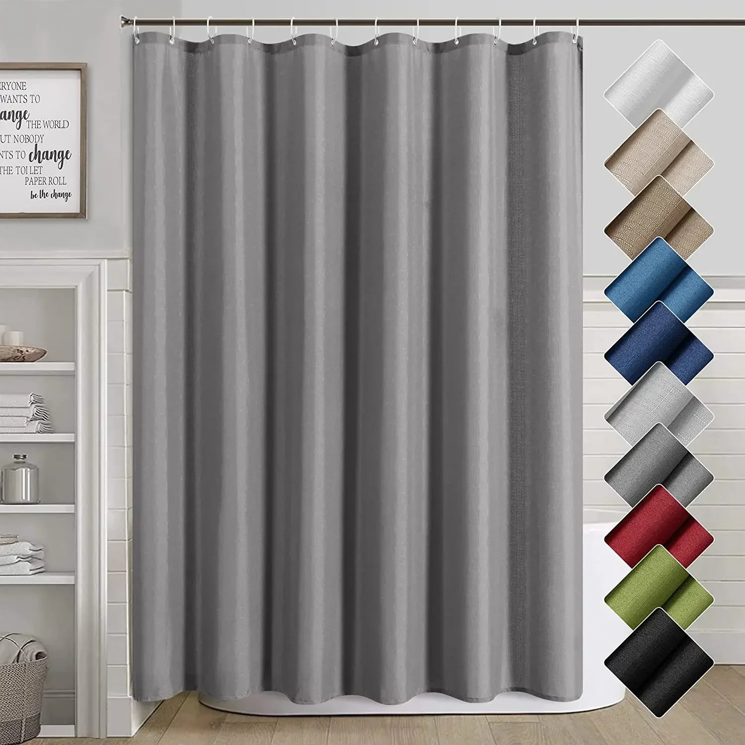 Grey Shower Curtains Modern Minimalist Hotel Home Solid Colour Bath Curtain Polyester Fabric Bathroom Decoration Set with Hooks