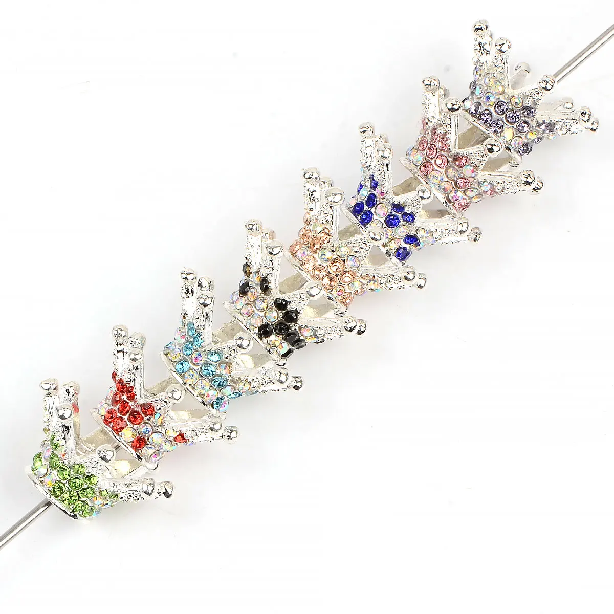 2.5x1.3cm 10pcs Random Color Mix Charms Multicolour Embed Rhineston Crown Beads For Jewelry Making DIY Bracelet Accessories