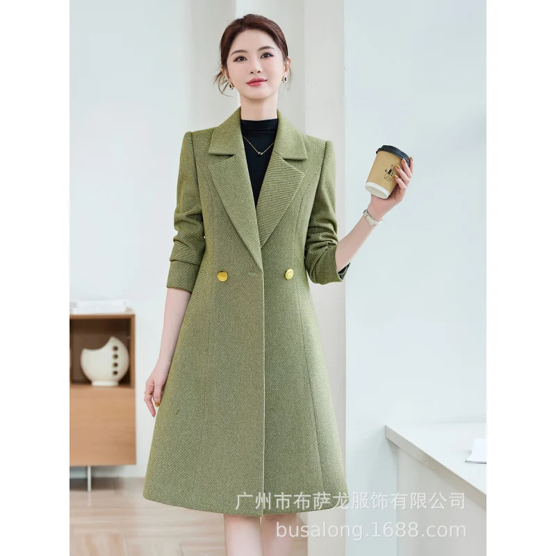 2025Bussalon Cappotto da donna nuovo Stile coreano Professionale di media lunghezza Colletto Trench Coat Workwear2617