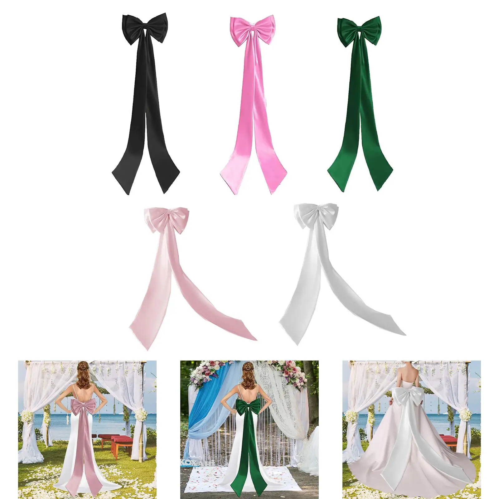 قوس كبير من الساتان قابل للفصل، حزام وشاح خصر كبير قابل للإزالة مع دبوس للرقصات والعروس والمناسبات الرسمية للنساء والفتيات