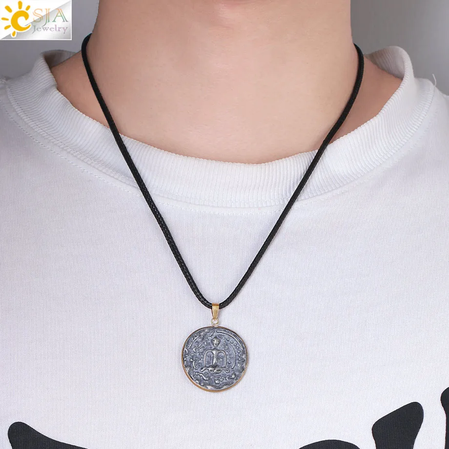 CSJA Thai Amulet Pendants Necklace for Men Women Buddha Spirit Vintage Round Pendant Statement Necklaces Amuletos Jewelry S943