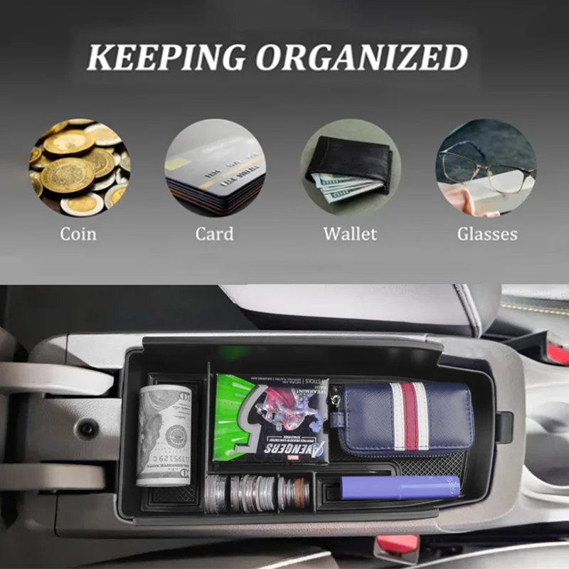 Compatible For 2022 2023 Chevy Bolt EUV EV Armrest Storage Box Center Console Organizer Chevrolet Accessories Coin Holder Tray