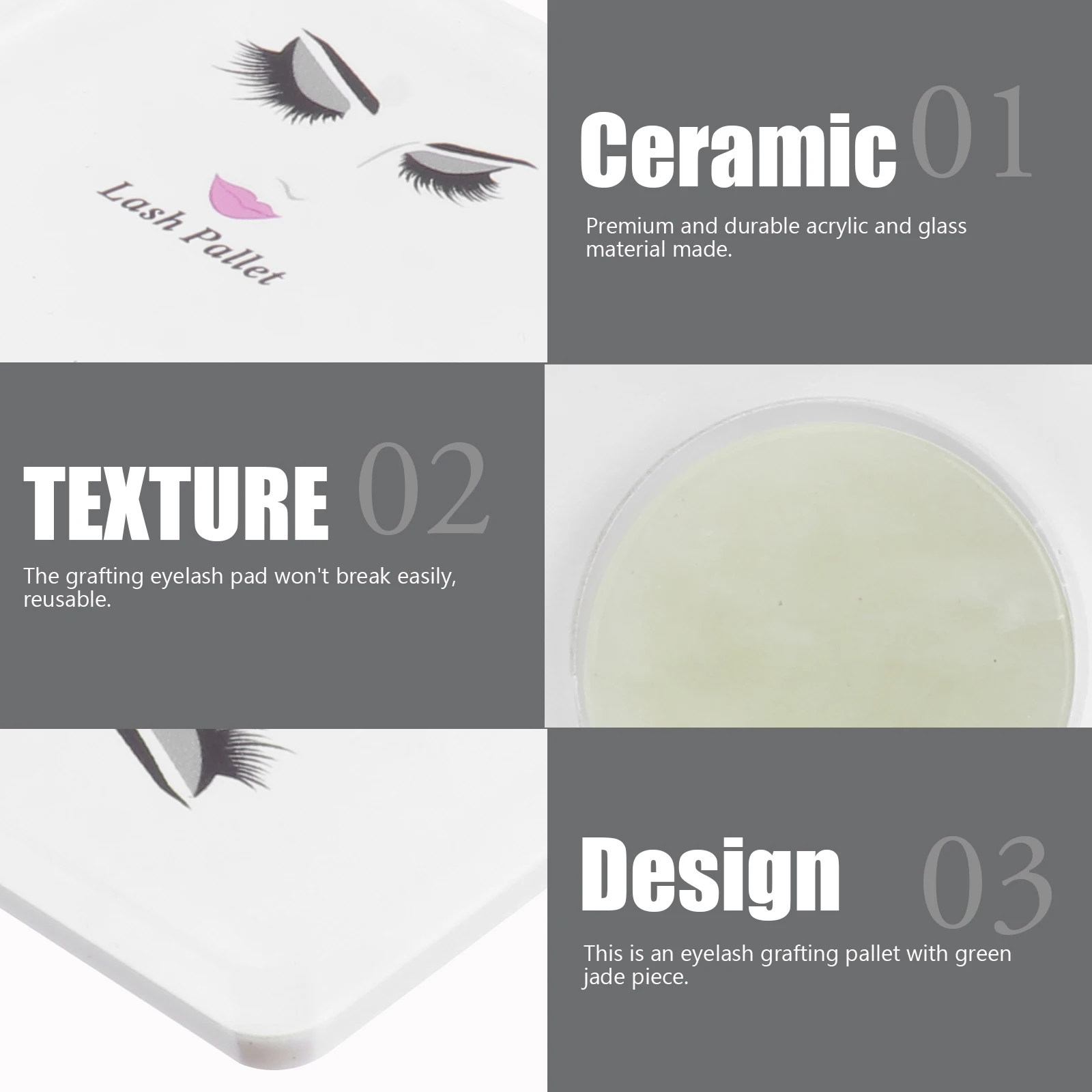 

1Pcs Eyelash Extension Pallet Jade Piece Professional Home Use Reusable Durable Beauty Salon Supplies White Eyelash Pallet