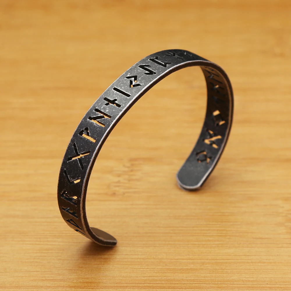 Vintage Stainless Steel Fashion Viking Runes Bracelet For Men Women Nordic Odin Letter Cuff Bangles Amulet Jewelry Dropshipping