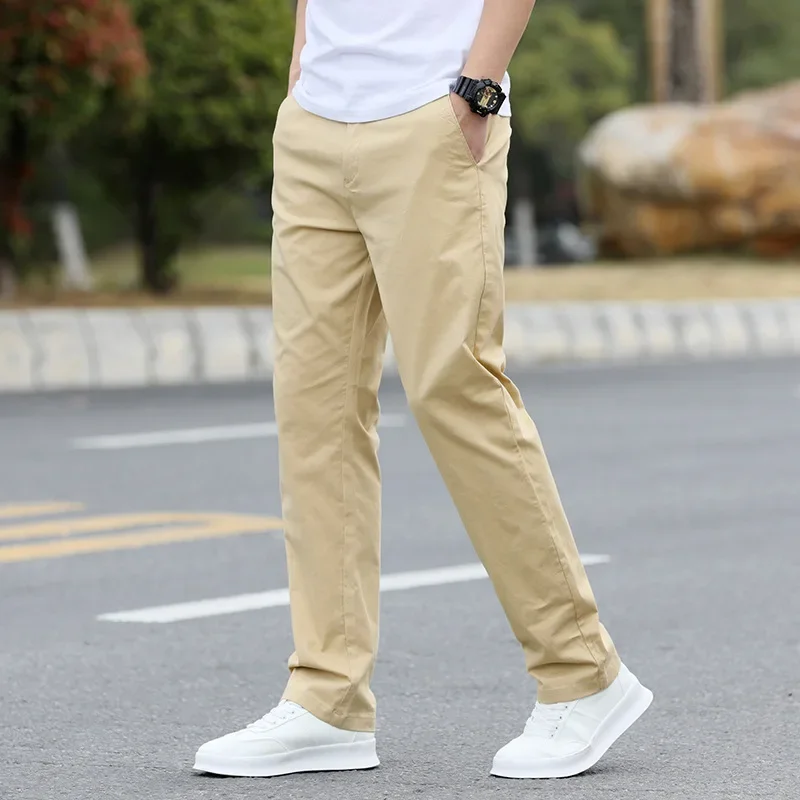 

2025 Summer New Fashion Men's Simple Basic Cotton Casual Trendy Loose Straight Elastic Sports Suit Trousers Male Clothes Pants