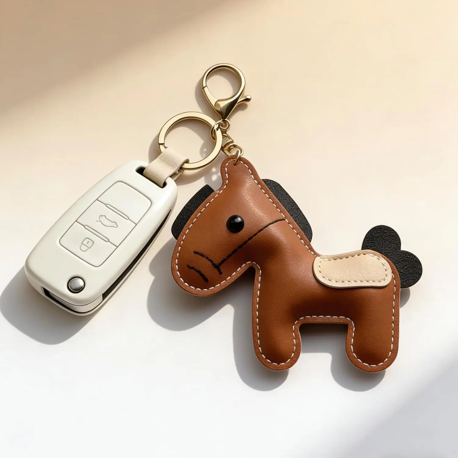 Leather Horse Keychains for Women Car Key Rings Female Handbags Backpacks Bag Charm view 4