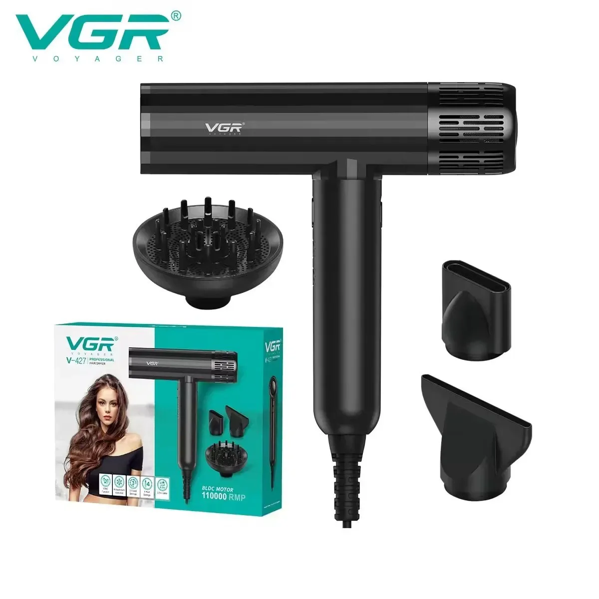 VGR Hair Dryer Professional Air Blower Brushless Motor 110000 RPM Hair Dryer Negative Ion Hair Styling Blow Dryer Machine V-427