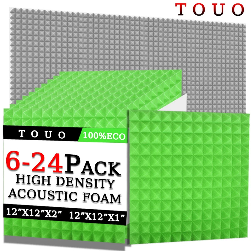 

TOUO 6/12/24 Pcs Pyramid Acoustic Foam Flame-Retardant High-Density Soundproof Wall Panels Home Cinema Acoustic Treatment