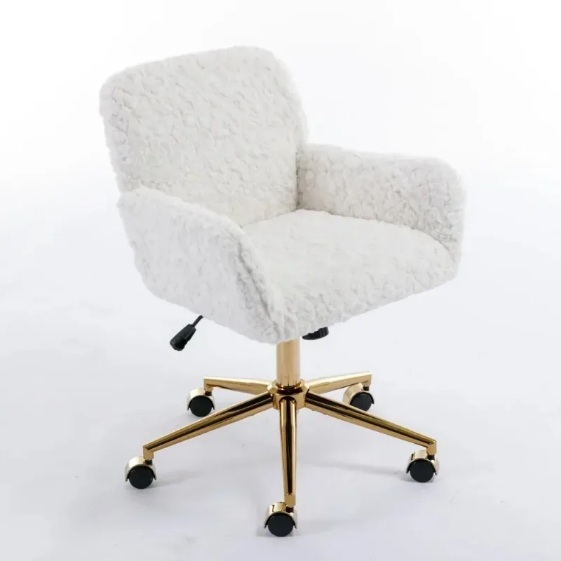 Office Chair Artificial Rabbit Hair Home Office Chair with Golden Metal Base Adjustable Desk Chair Swivel Office Chair Vanity