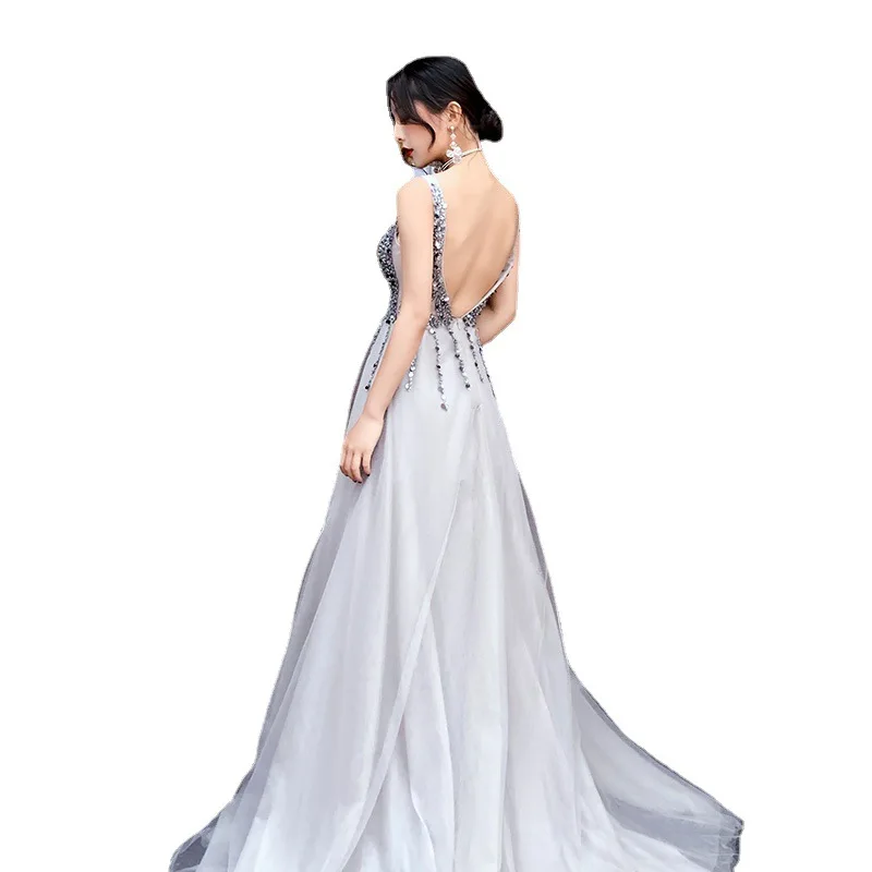 エレガントなロンググレーシークインドレス、夏のイブニングドレス、女性用高級パーティードレス、通勤スタイル、ジッパー生地、その他素材