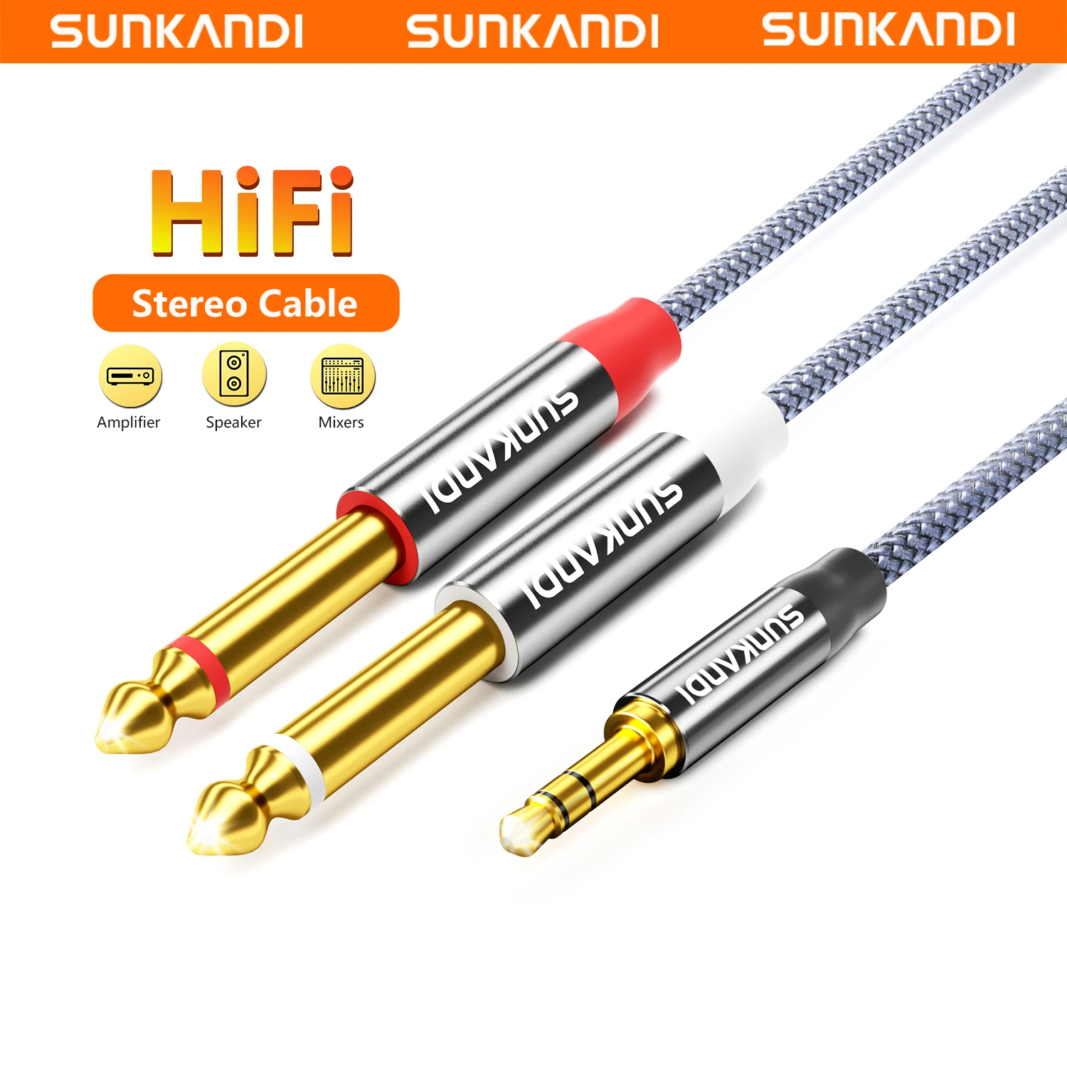 Audio Music Mixer - SUNKANDI 3,5mm auf Doppel-6,5mm TRS-Kabel AUX-Adapter