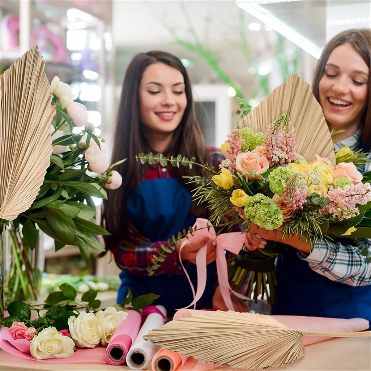 

6PCS Dried Palm Leaves Natural Dried Palm Fans,Large Palm Spear for Boho Wedding Decor,Tropical Palm Leaves Decoration SJAS