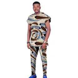Top da uomo africano estivo con Design a maniche Raglan + pantaloni elastici in vita abiti stampati su misura abbigliamento da festa nigeriano