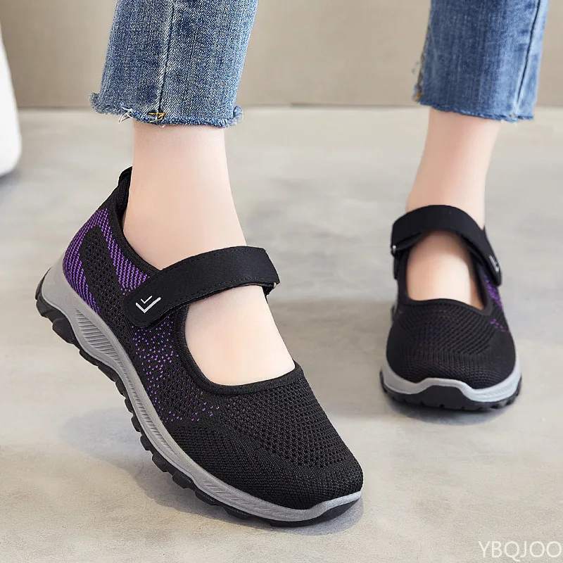 Zapatos planos para caminar para personas mayores, calzado cómodo de suela blanda para primavera y verano, zapatos informales antideslizantes para mujer, zapatos ligeros y transpirables para personas mayores