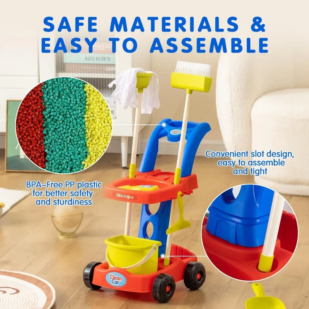 11 pçs fingir jogar vassoura e esfregão conjunto crianças conjuntos de limpeza, brinquedo de limpeza de casa ferramentas de limpeza brinquedos para meninos meninas