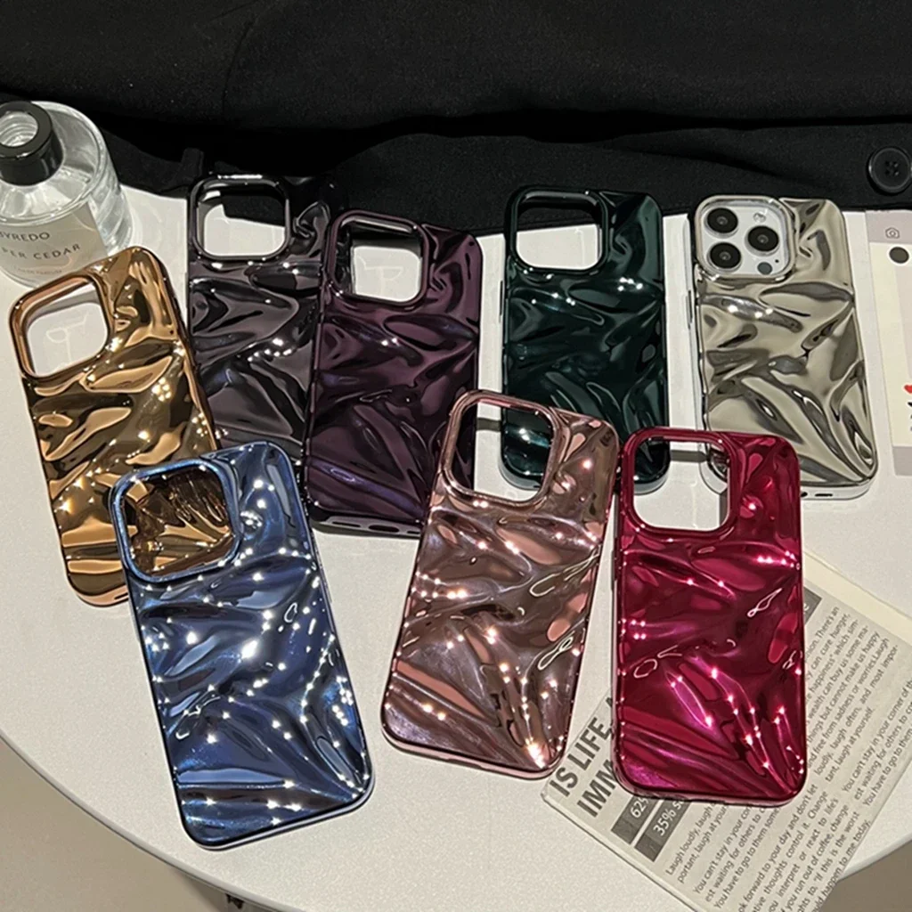 Stylish Solid Color Plating Stereoscopic Wrinkle Pattern Series Cover Case For iPhone 16 15 14 13 12 11 Pro Max Plus Phone Case