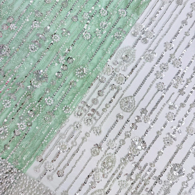 1yard Verticale Gestreepte Bloemen Pailletten Geborduurde Tule Mesh Stof Banket Jurk Prestaties Kostuum Trouwjurk DIY Naaien