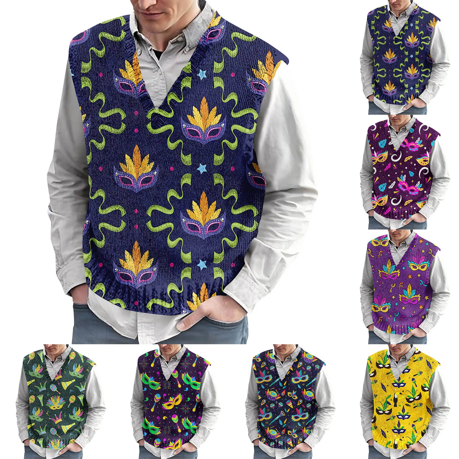 

Карнавальный жилет с принтом и v-образным вырезом, спортивный жилет без рукавов, весенне-осенний мужской повседневный жилет, карнавальные костюмы