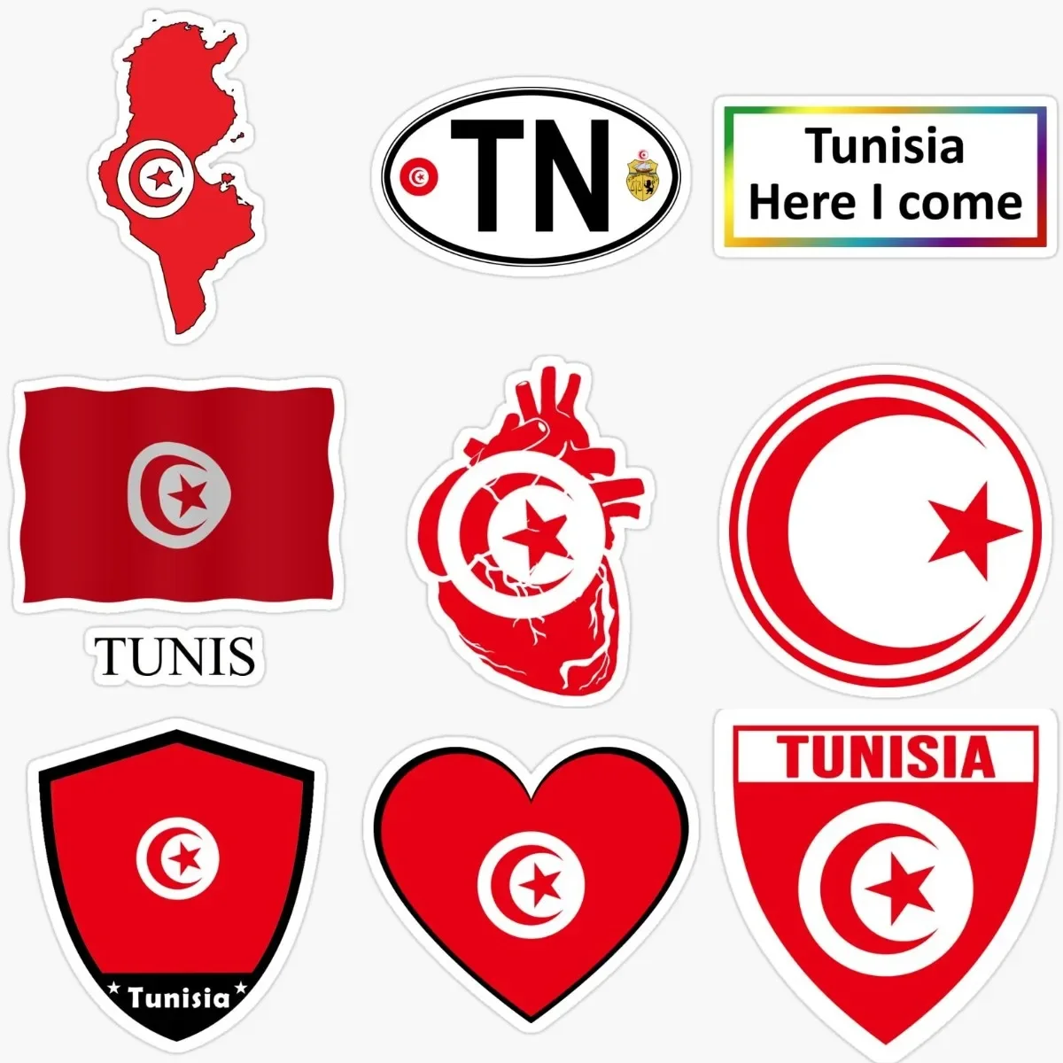 TN Tunisia Flag Map Emblem PVC Waterproof Sticker for Decorate Table Fridge Wall Car Window Helmet Motorcycle Decal Accessories