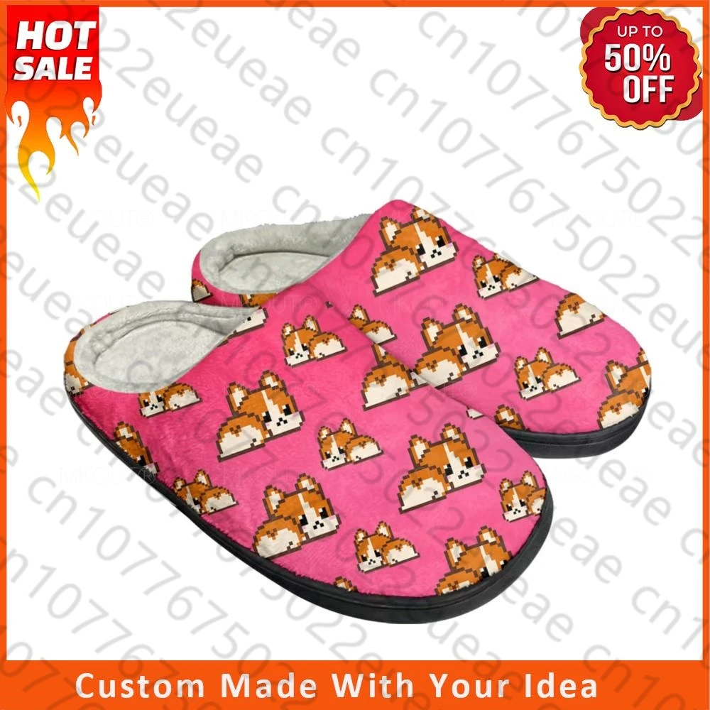 Corgi Butt Cute Pop Home Cotton Custom Slippers Mens Womens Sandals Plush Bedroom Casual Keep Warm Shoe Thermal Slipper Black