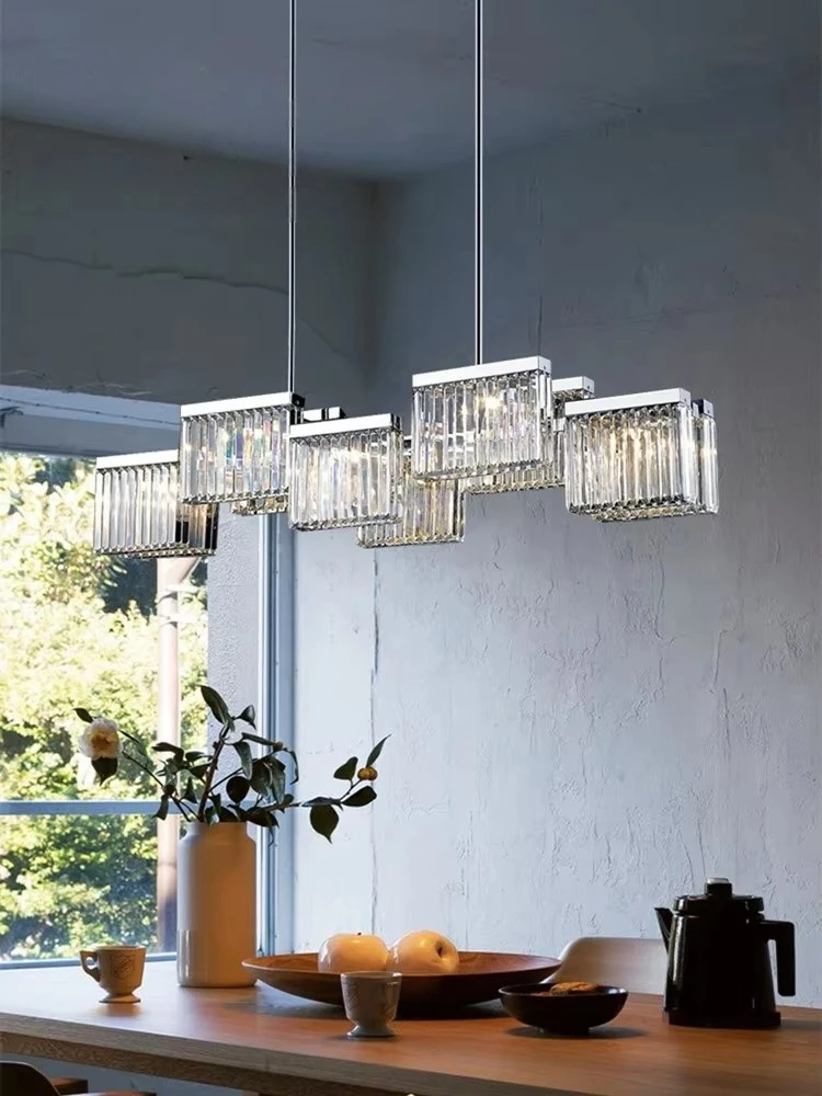 

Modern K9 Crystal Lustre Pendant Lights For Dining Room E14 Led Rod Pendant Lamp Luxury Chrome Steel Decor Hanging Lamp Fixtures