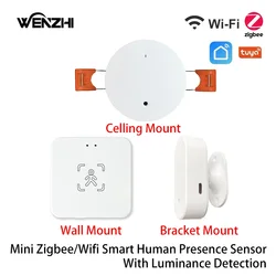 Mini ZigBee 3.0/Wifi Mmwave sensore di presenza umana movimento Radar con rilevatore di illuminamento 5/110/220v Tuya Smart Life fai da te