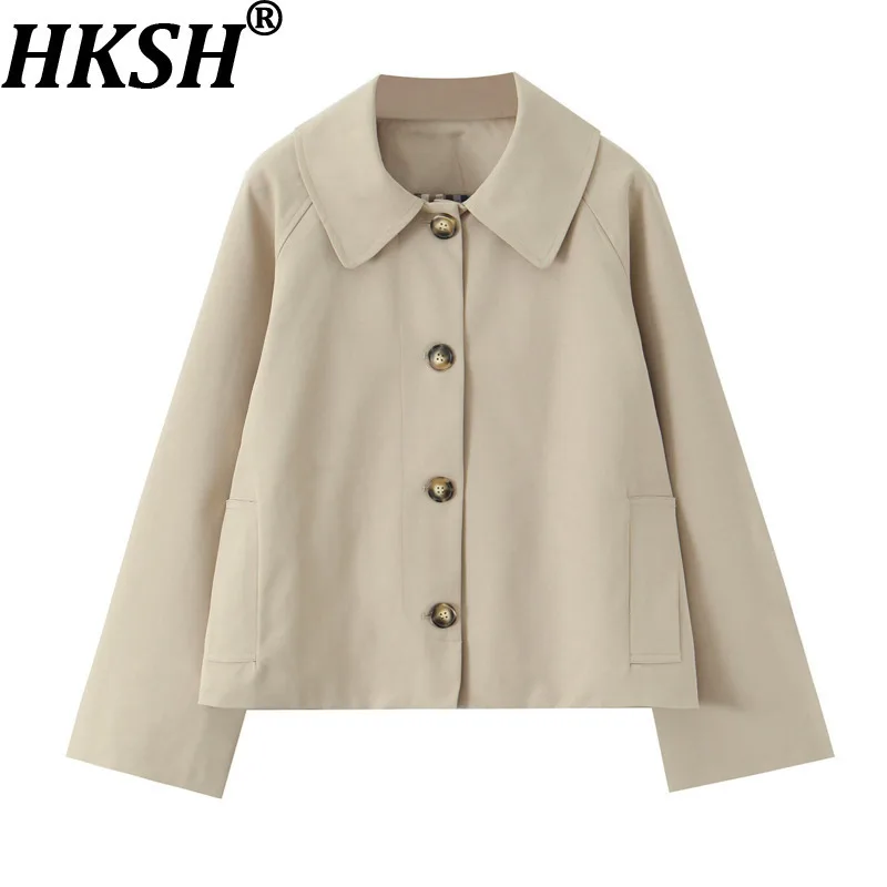 

HKSH весенне-осенняя новая женская куртка с отложным воротником, однобортные карманы, однотонное универсальное элегантное повседневное пальто HK15124