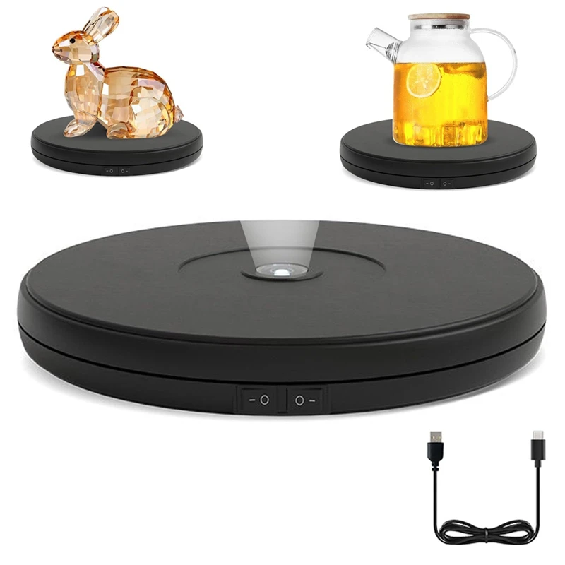 10inch LED Rotating Display Stand, 360° Motorized Turntable with Lights, 22lbs Capacity Electric Spinner Base