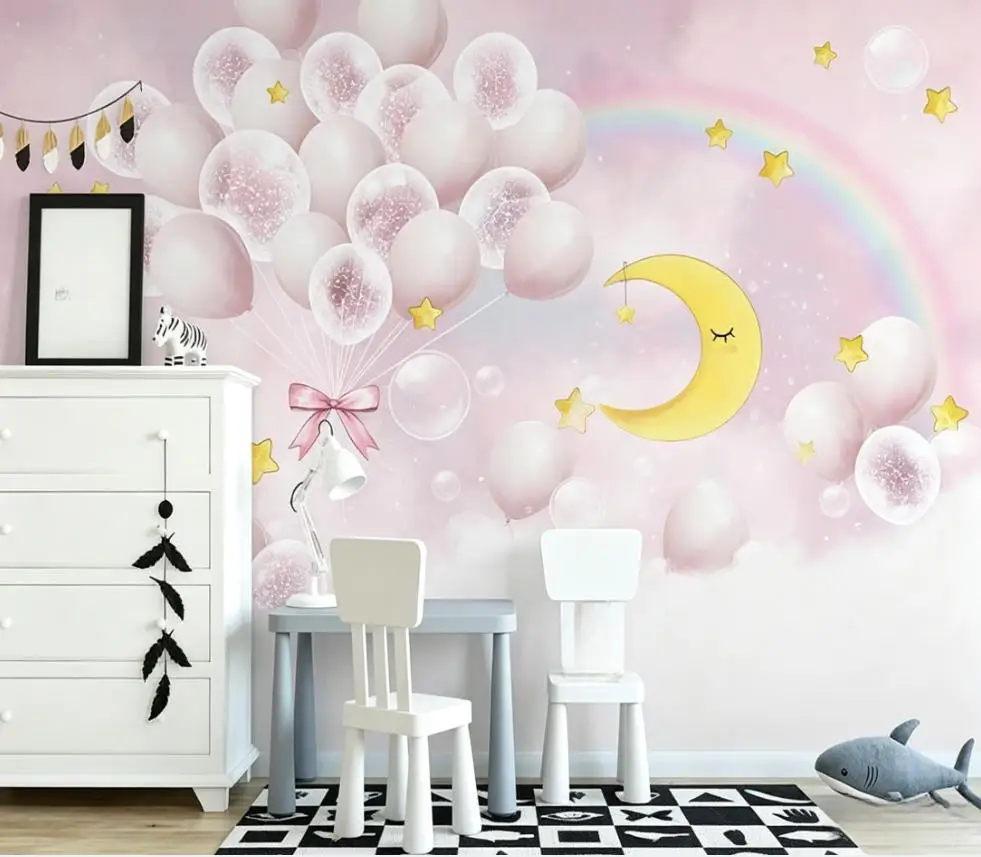 Customize any size wallpaper Nordic pink balloons romantic cloud princess room children's room background wall wallpaper