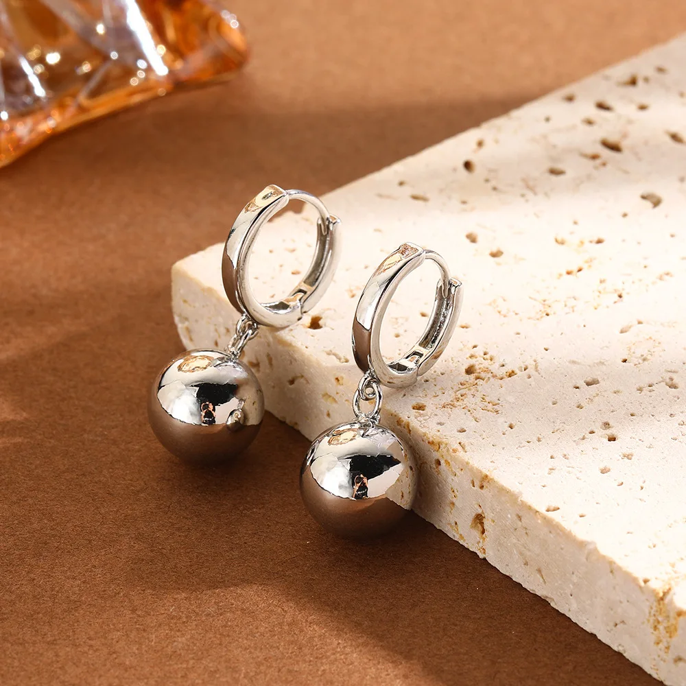 925 Sterling Silver Needle Minimalist 10mm Round Ball Pendant Earrings for Women Fashion Hoop Earrings Party Fine Jewelry Gifts - Image 5